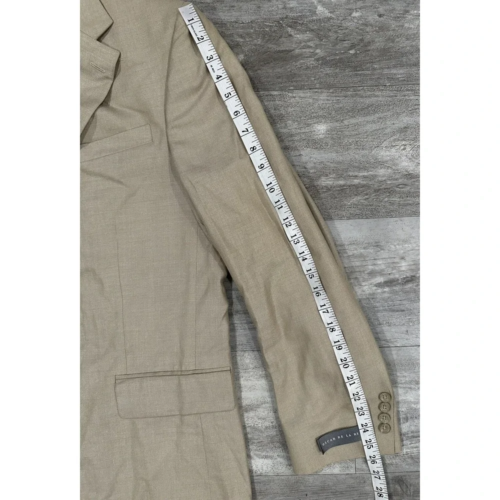 Oscar de la Renta Sportcoat Blazer Mens Size 42L Beige Silk Wool Blend